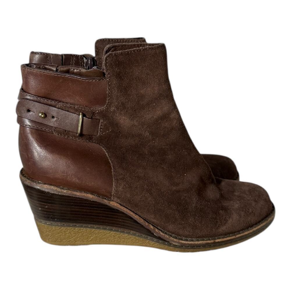 Cole Haan Shoes Women 6.5 B Brown Suede Rayna Waterproof Leather Wood Wedge Boot